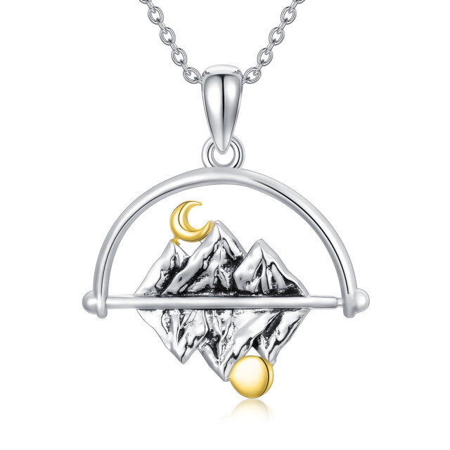 Collier en argent sterling avec pendentif lune et montagnes bicolores-0