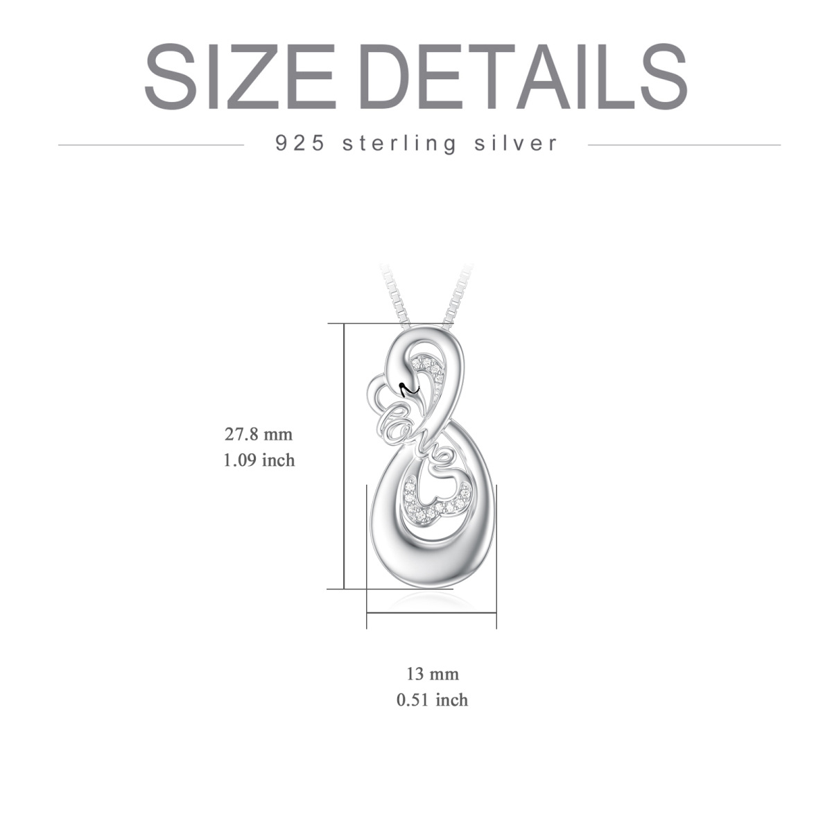 Sterling Silber kreisförmig Cubic Zirkonia Schwan Urne Halskette mit eingraviertem Wort-6