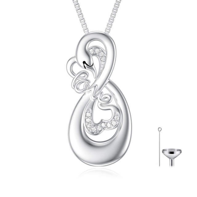 Sterling Silver Circular Shaped Cubic Zirconia Swan Urn Necklace for Ashes with Engraved Word-0