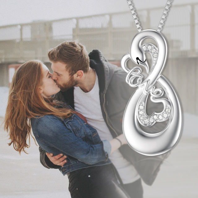 Sterling Silver Circular Shaped Cubic Zirconia Swan Urn Necklace for Ashes with Engraved Word-4