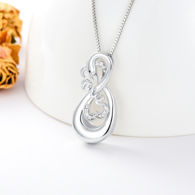 Sterling Silver Circular Shaped Cubic Zirconia Swan Urn Necklace for Ashes with Engraved Word-2