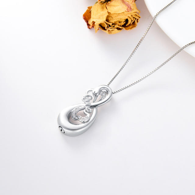 Sterling Silber kreisförmig Cubic Zirkonia Schwan Urne Halskette mit eingraviertem Wort-3