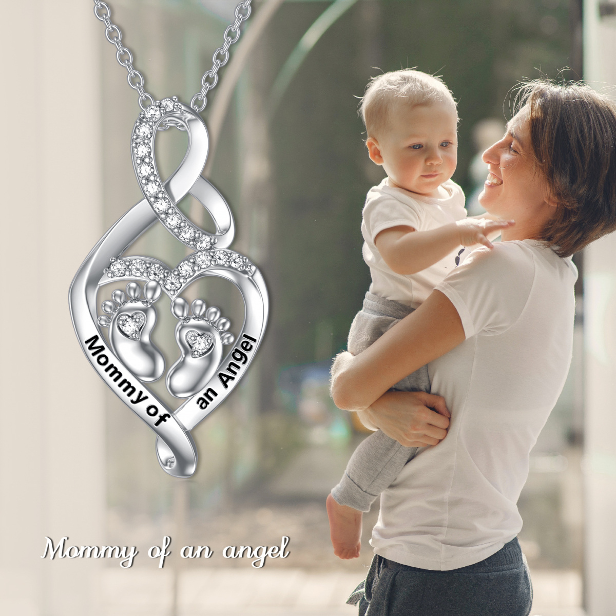 Collier en argent sterling avec pendentif pieds et coeur en zircon cubique de forme circul-6