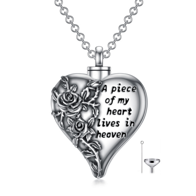 Sterling Silver Heart Urn Necklace for Ashes with Engraved Word-1