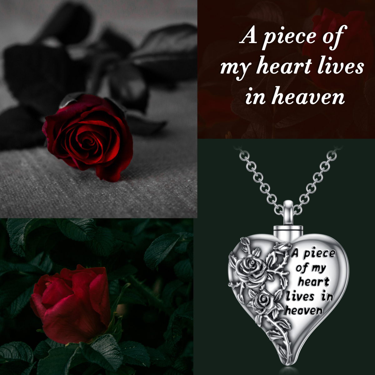 Sterling Silver Heart Urn Necklace for Ashes with Engraved Word-6