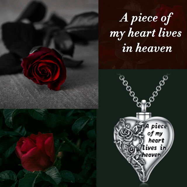 Sterling Silver Heart Urn Necklace for Ashes with Engraved Word-5