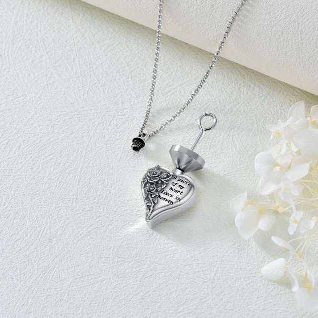 Sterling Silver Heart Urn Necklace for Ashes with Engraved Word-2
