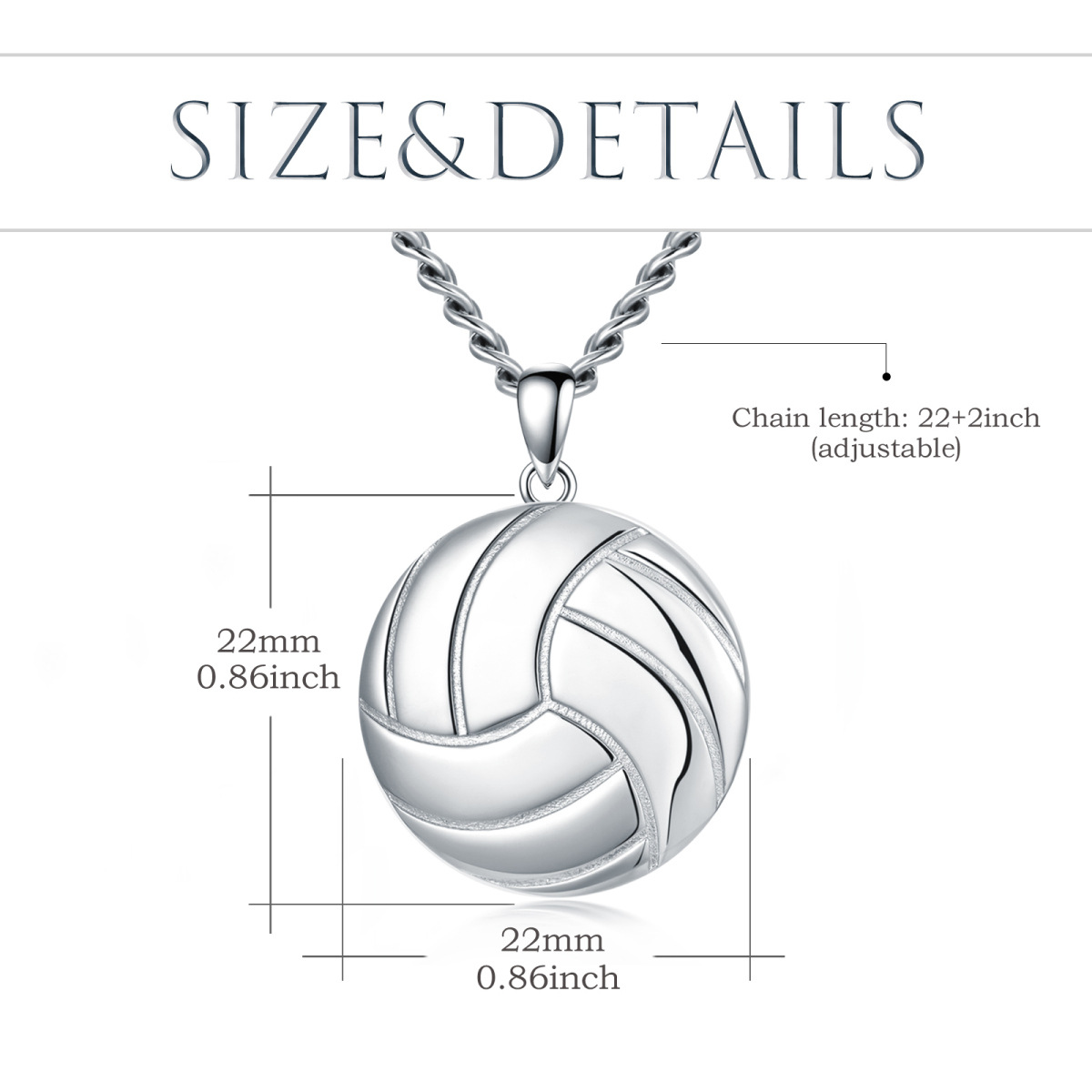 Sterling Silver Volleyball Pendant Necklace for Men-5