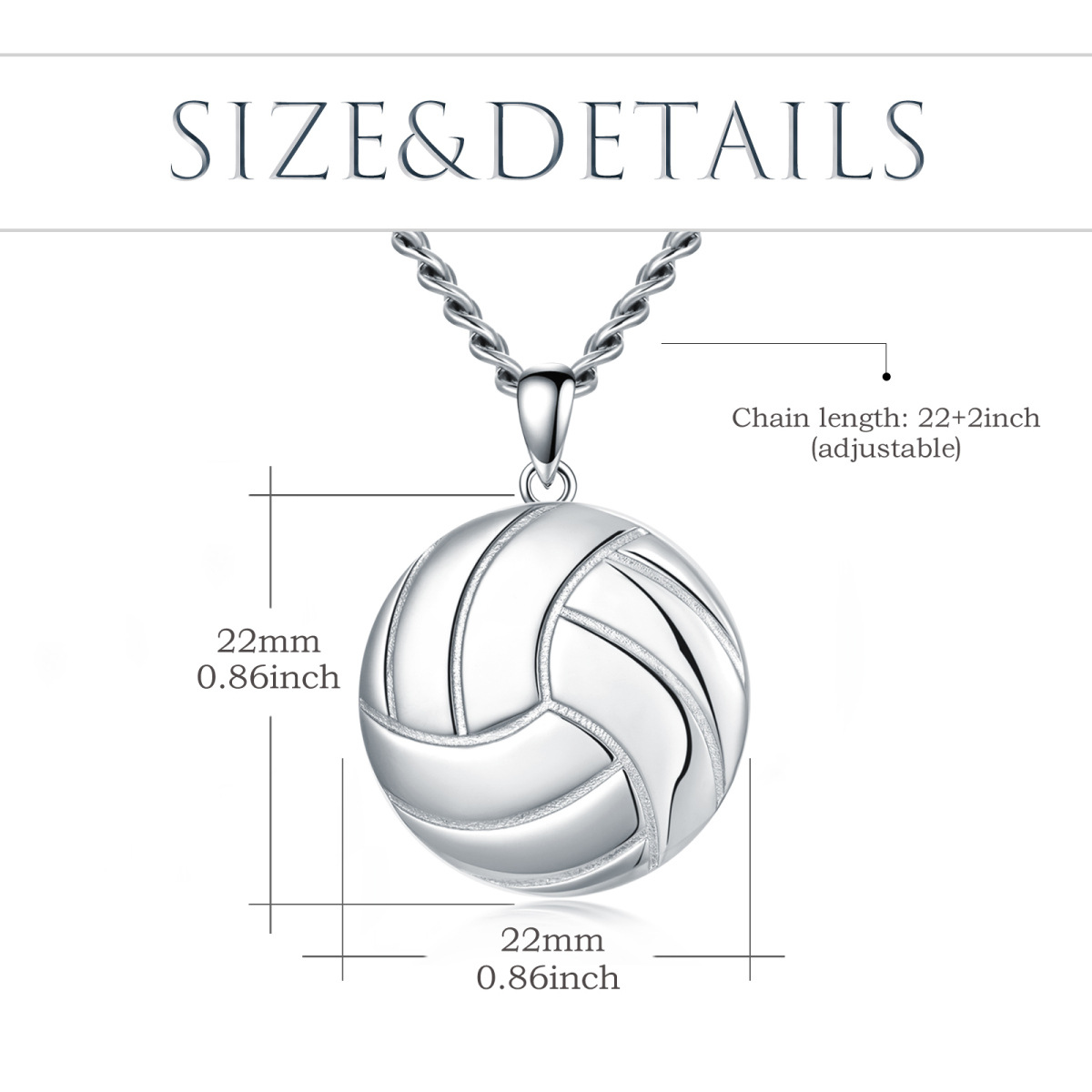 Collar con colgante de voleibol de plata de ley para hombre-5