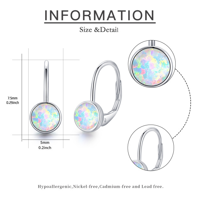 Sterling Silver Circular Shaped Opal Round Lever-back Earrings-5