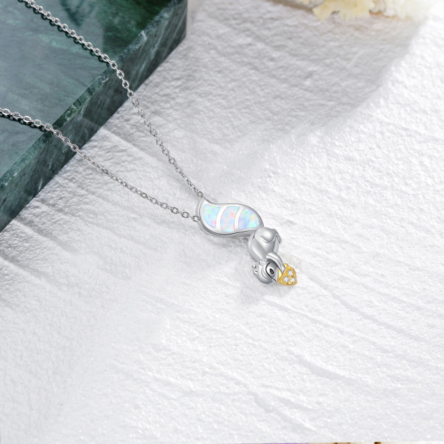 Sterling Silver Opal Squirrel Pendant Necklace-4