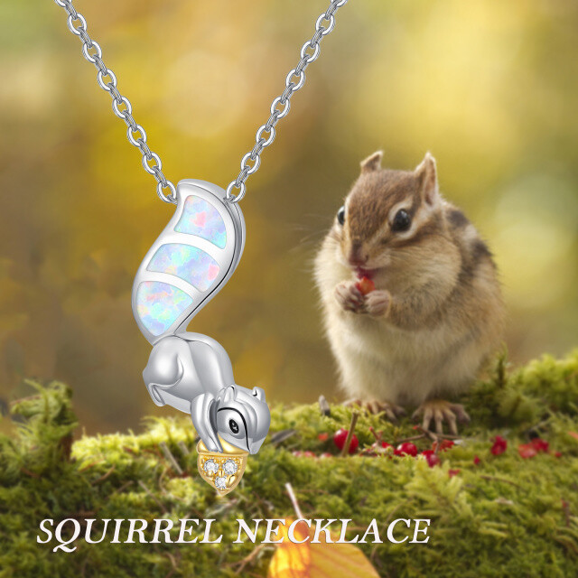 Sterling Silver Opal Squirrel Pendant Necklace-3