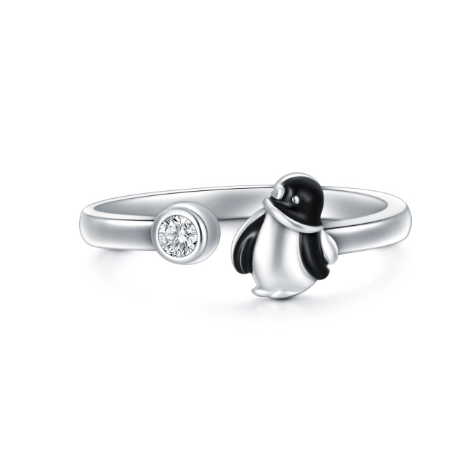 Sterling Silver Zircon Penguin Open Ring-0