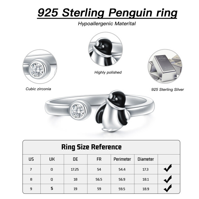 Sterling Silver Zircon Penguin Open Ring-2