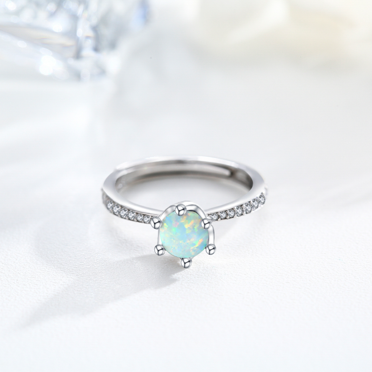 Sterling Silver Circular Shaped Opal Ring-5