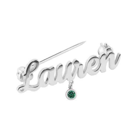 Personalized Name And Birthstone Brooch Pins 925 Sterling Silver