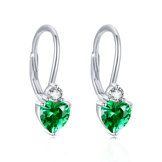 Sterling Silver Heart Shaped Cubic Zirconia Lever-back Earrings-0