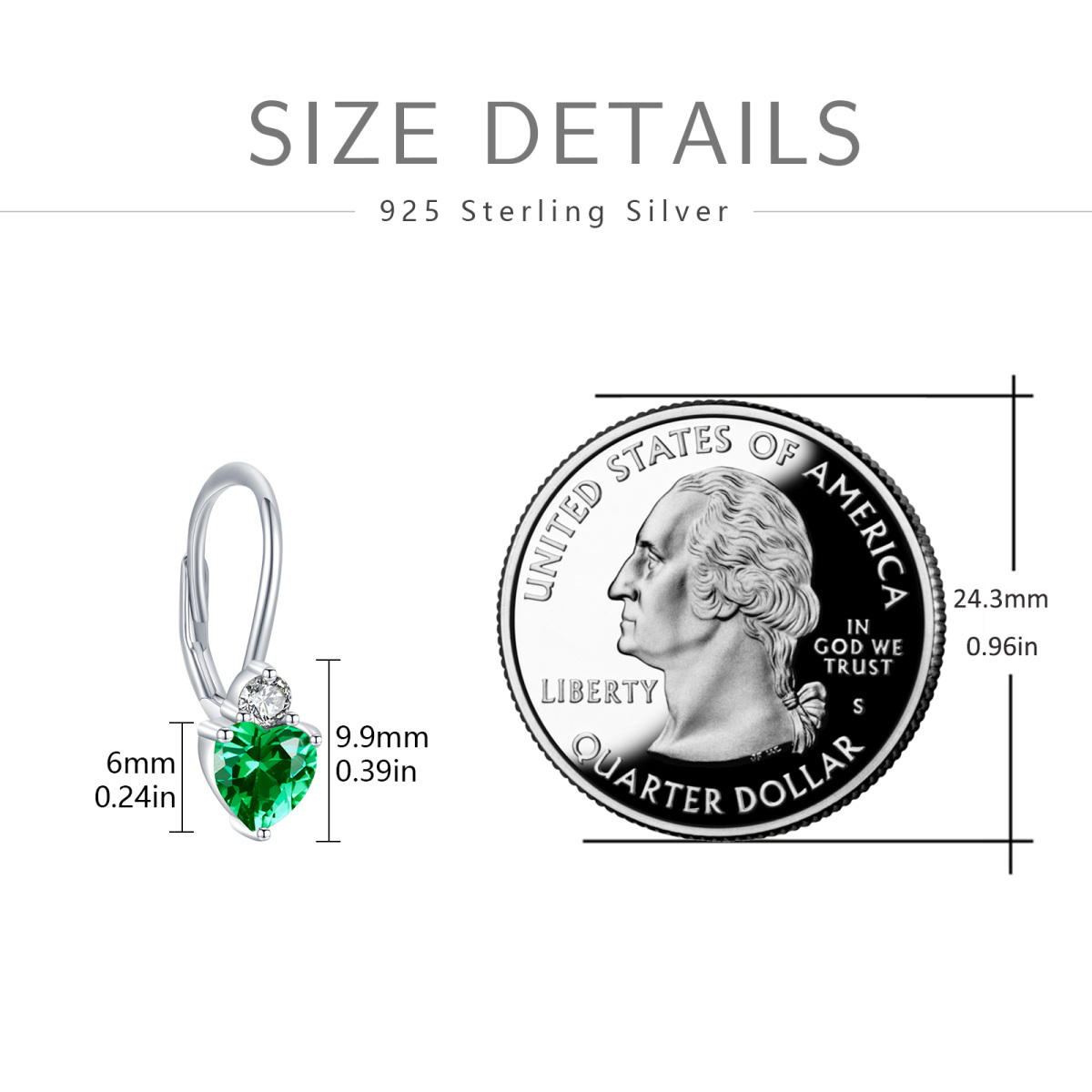 Sterling Silver Heart Shaped Cubic Zirconia Lever-back Earrings-6
