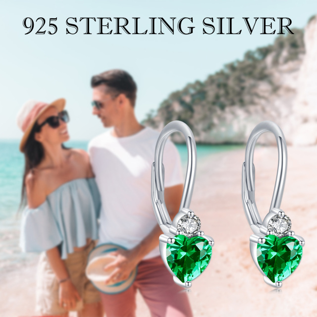 Sterling Silver Heart Shaped Cubic Zirconia Lever-back Earrings-4