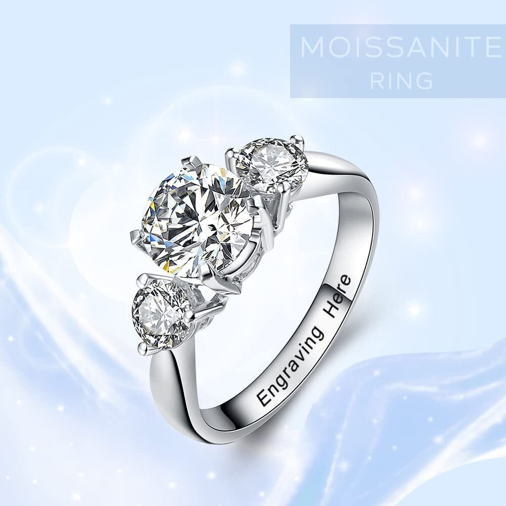 14K White Gold Moissanite Personalized Engraving Ring-5