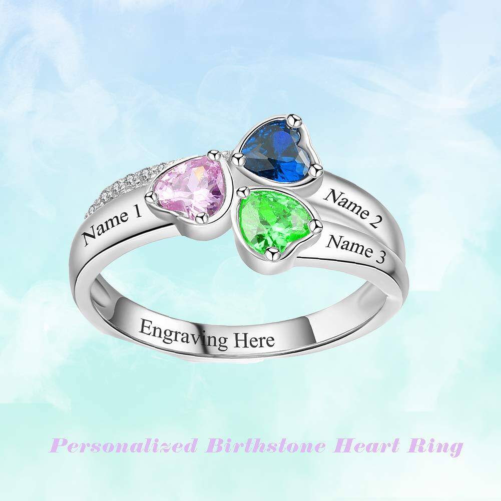 Personalized Custom Heart Birthstone Ring Promise Ring with Name 5A Zirconia Gift-4