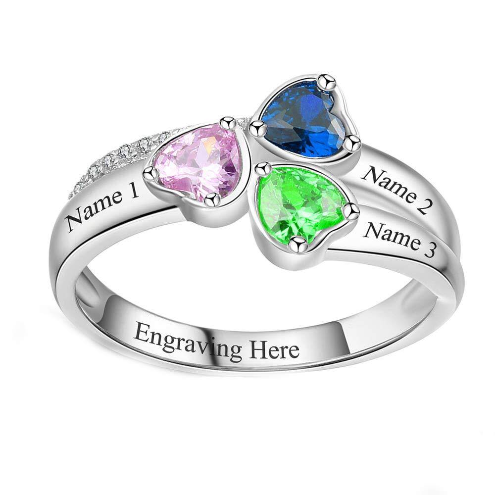 Personalized Custom Heart Birthstone Ring Promise Ring with Name 5A Zirconia Gift-1