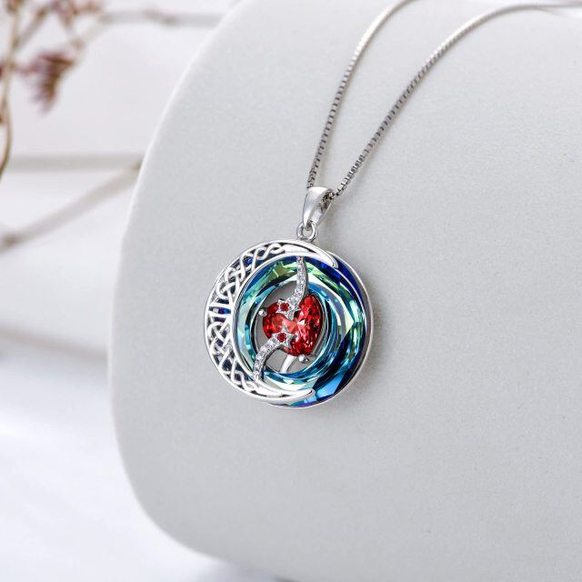 Sterling Silver Circular Shaped Celtic Knot & Heart & Moon & Star Crystal Pendant Necklace-2