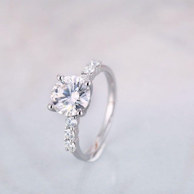 10K White Gold Round Moissanite Couple Engagement Ring-2