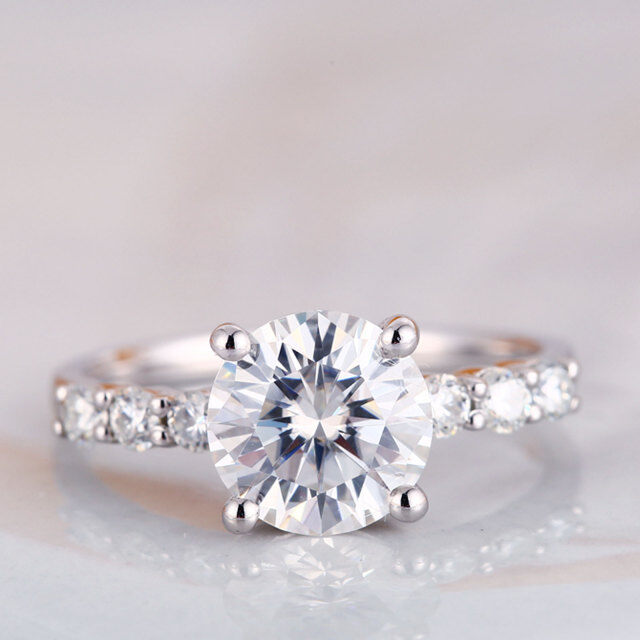 10K White Gold Round Moissanite Couple Engagement Ring-4