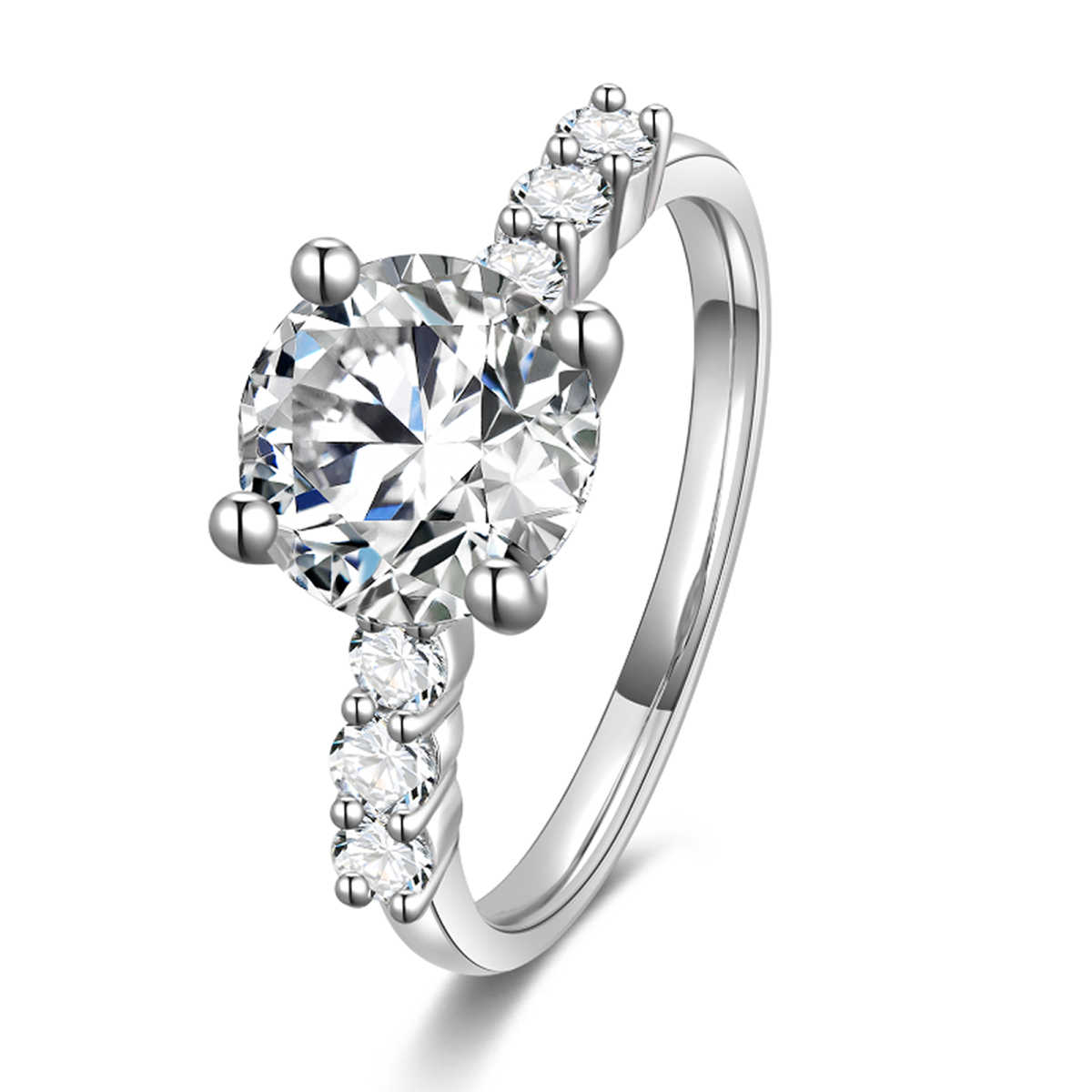 10K White Gold Round Moissanite Couple Engagement Ring-1