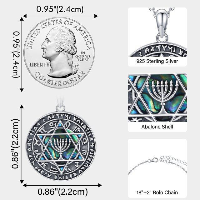 Colar com pingente de Menorá e Estrela de David em prata esterlina com formato circular de-2