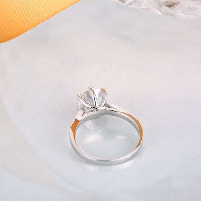 Anel de noivado de casal Moissanite redondo em ouro branco 10K-3