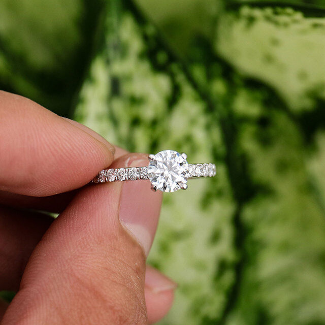 10K Gold Round Moissanite Couple Engagement Ring-4