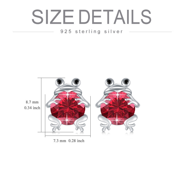 Sterling Silver Circular Shaped Garnet Frog Stud Earrings-4