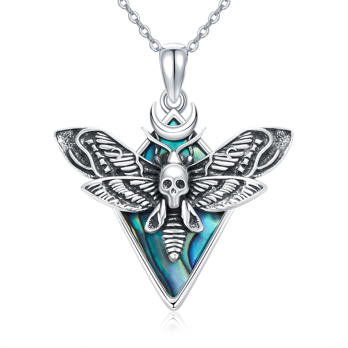 Sterling Silver Abalone Shellfish Moth Pendant Necklace-1