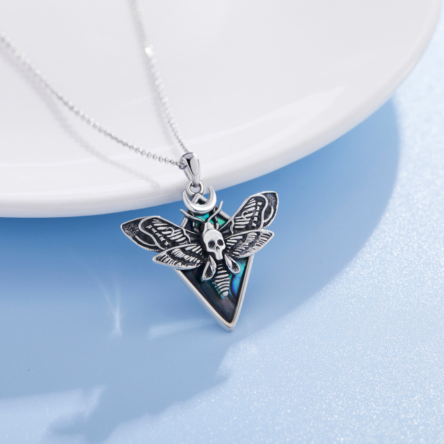 Sterling Silver Abalone Shellfish Moth Pendant Necklace-4
