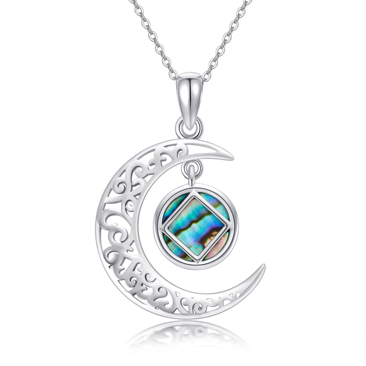 Sterling Silver Abalone Shellfish Celtic Knot Moon & Narcotics Anonymous Pendant Necklace-1