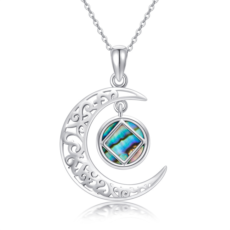 Sterling Silver Abalone Shellfish Celtic Knot Moon & Narcotics Anonymous Pendant Necklace