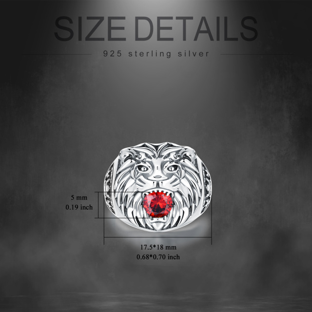 Sterling Silver Cubic Zirconia Lion Ring for Men-5