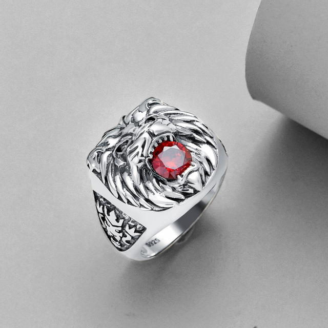 Sterling Silver Cubic Zirconia Lion Ring for Men-4