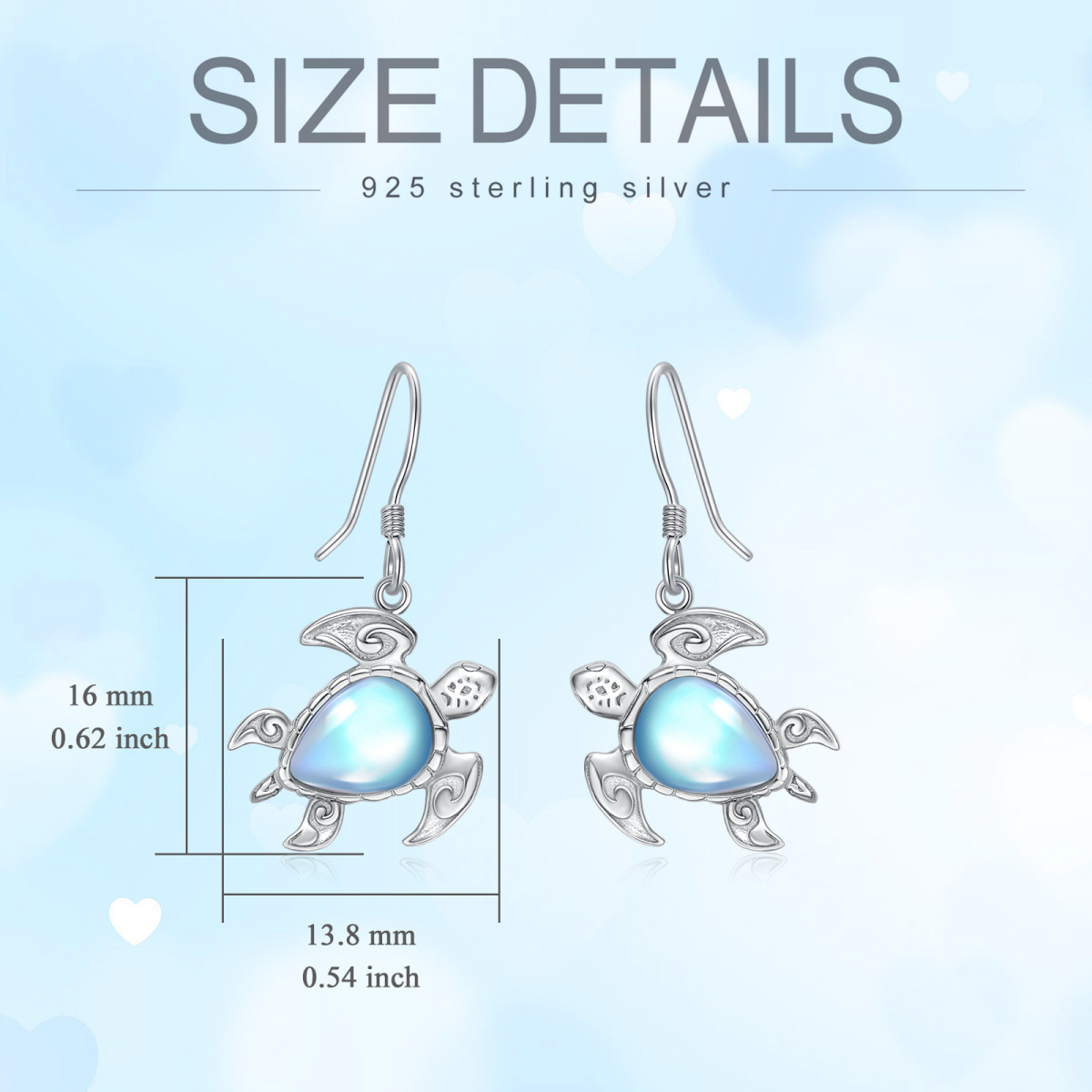 Sterling Silver Moonstone Sea Turtle Drop Earrings-6