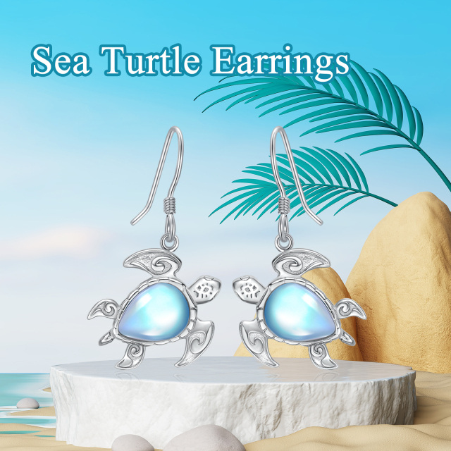 Sterling Silver Moonstone Sea Turtle Drop Earrings-3
