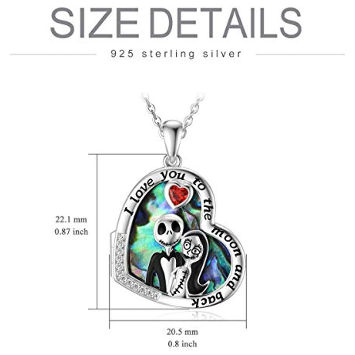 Sterling Silver Heart Abalone Shellfish Skull Personalized Photo Locket Necklace with Engraved Word-6