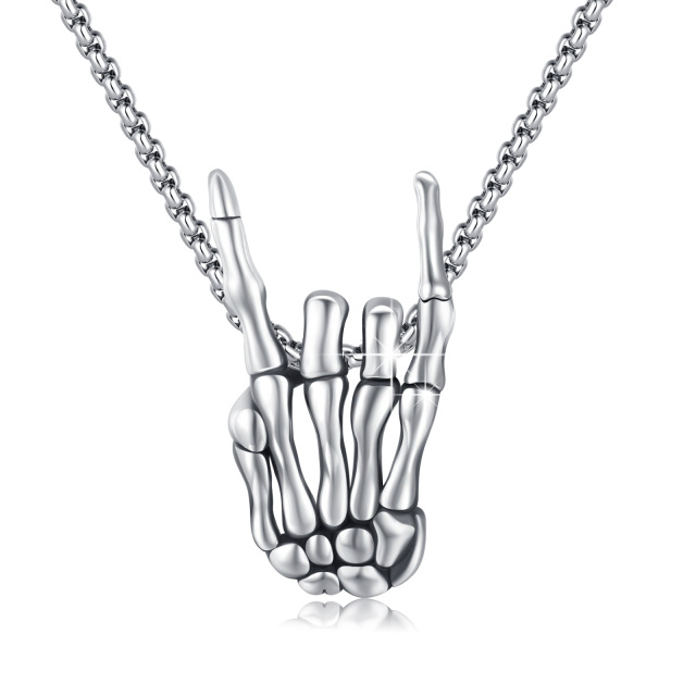 Sterling Silver Skeleton Pendant Necklace-0