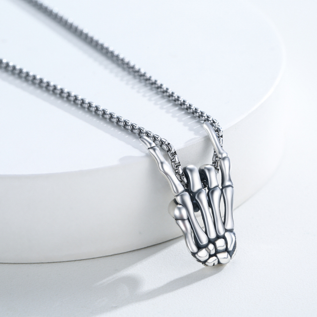 Sterling Silver Skeleton Pendant Necklace-3