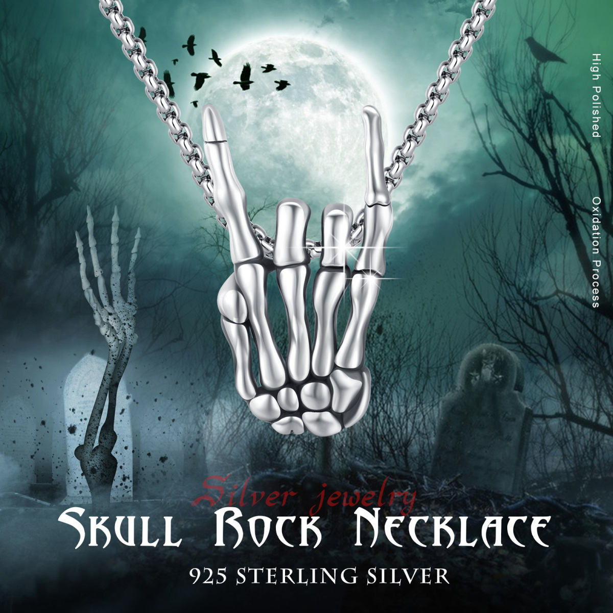 Sterling Silver Skeleton Pendant Necklace-6