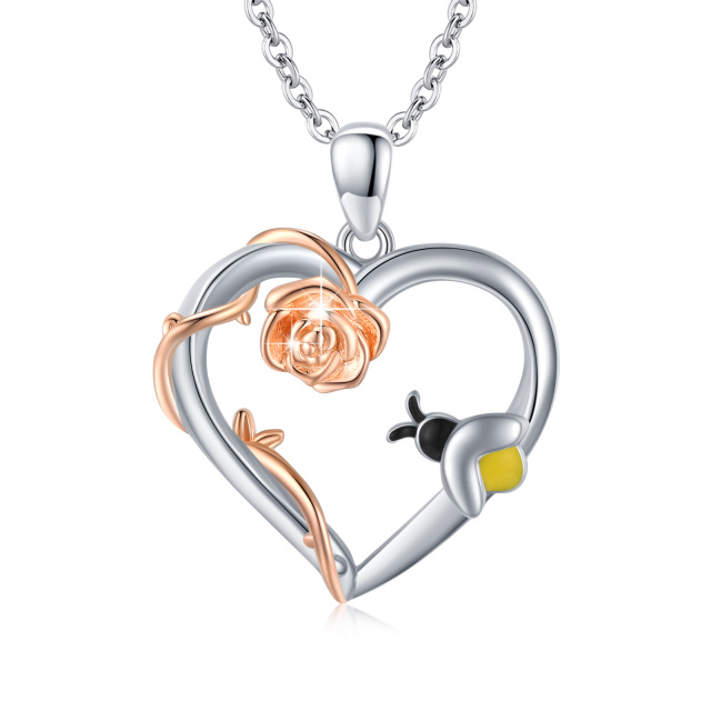 Sterling Silver Two-tone Rose Pendant Necklace-0