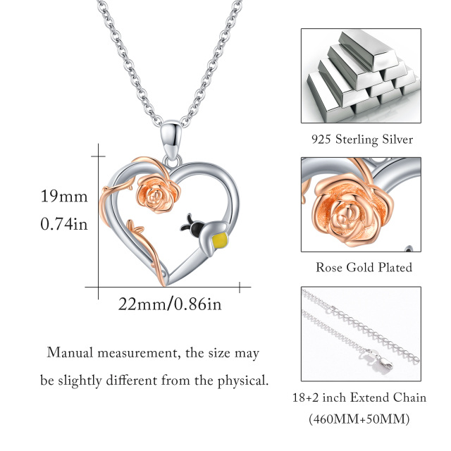 Sterling Silver Two-tone Rose Pendant Necklace-5