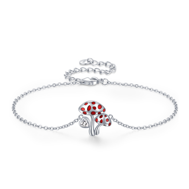 Sterling Silver Zircon Mushrooms Pendant Bracelet-0