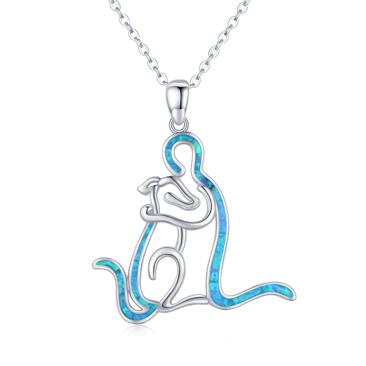 Sterling Silver Opal Dog Pendant Necklace-1